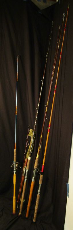 Sold at Auction: Three vintage bamboo fishing rods. 8' - 9